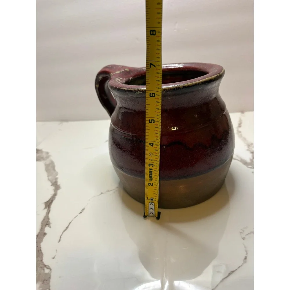 Williamsburg Pottery Red Glazed Stoneware Crock with Handle‎ 7 Inch Utensil Jar